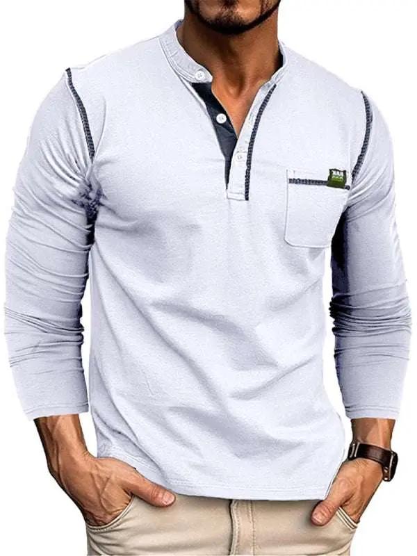 Men's Vibrant Color Block Knit Henley Long Sleeve Tee - MENLL